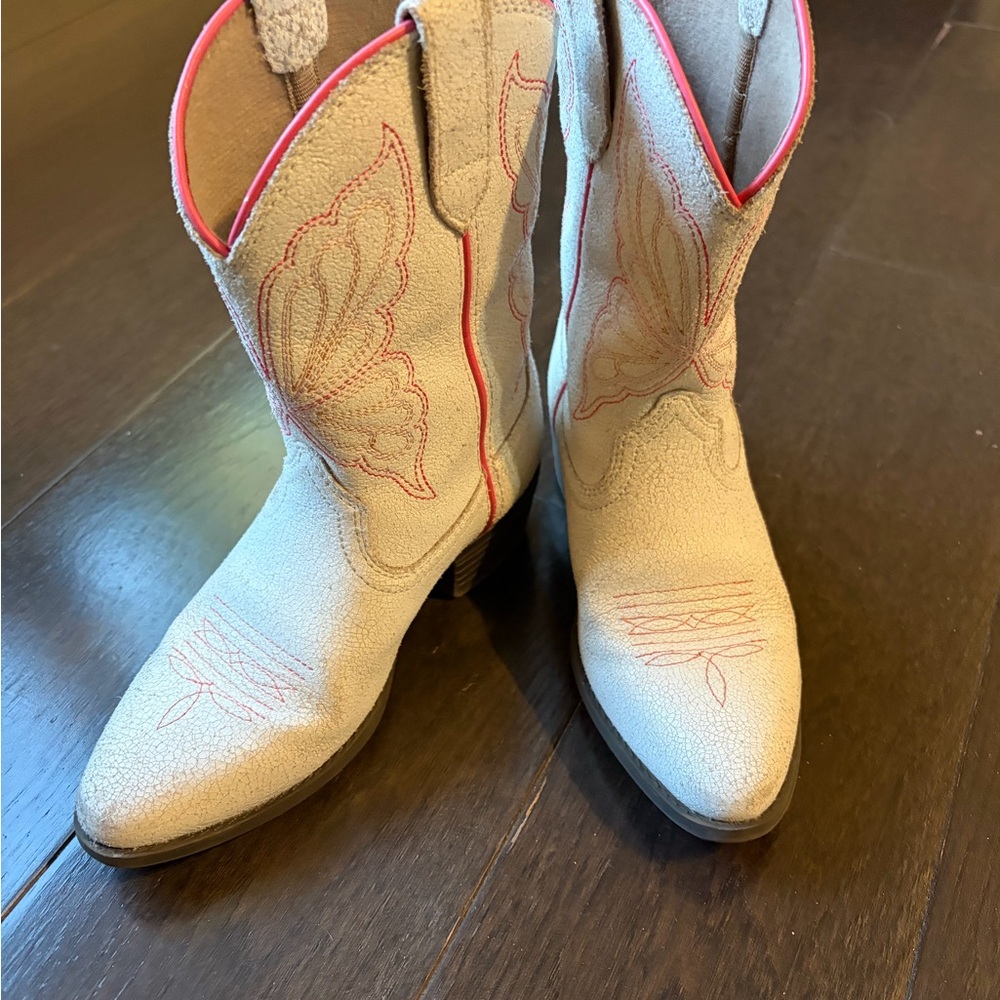 Ariat Cream and Pink Western Ankle Boots